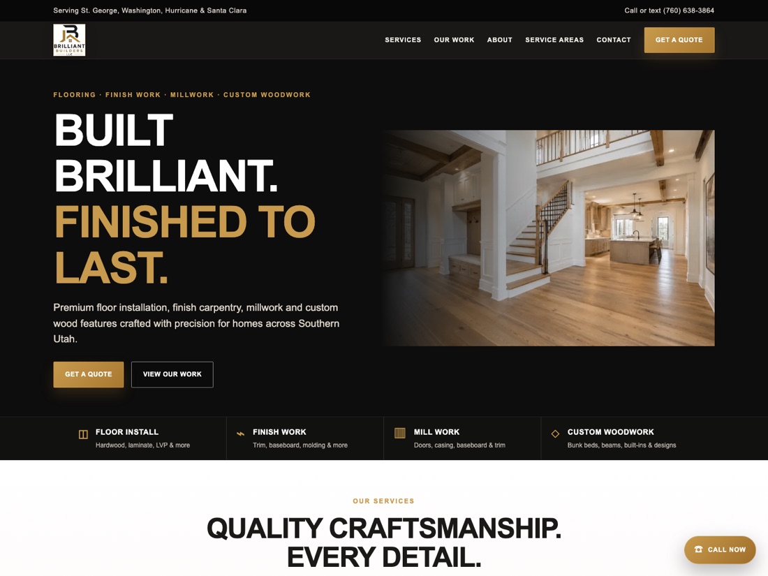 The Brilliant Builders LLC homepage as it appears on a desktop browser